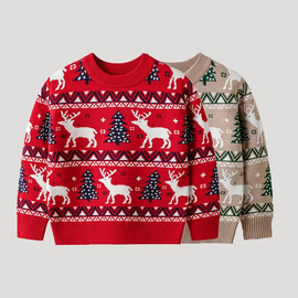 Kids Toddler Boys Girls Fashion Casual Cute Christmas Deer Round Neck Long Sleeve Knitwear Sweater