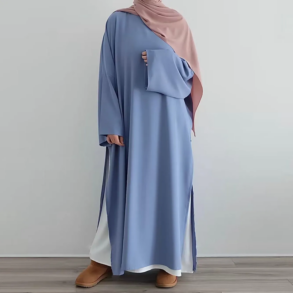 Ramadan /Eid Women Casual Solid Color Long Sleeve Dress Two-Piece Set