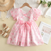 Children Kids Baby Fashion Girls Short Sleeve Dot Print Bow Princess Dress