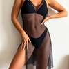 Black Women'S Mesh Slit Sexy Backless Three-Piece Bikini Sets