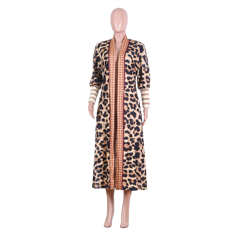 Women Fashion Leopard Print Long Sleeve Cardigan Coat