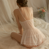 Women Sexy Lingerie Solid Color Lace Mesh Strap See-Through Sleepwear Nightdress