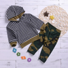 2 Pcs Set Baby Boys Stripes Print Long Sleeves Hoodies And Camouflage Print Pants