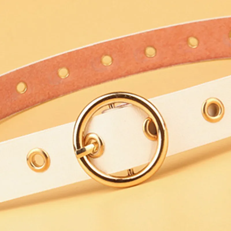 Woman High Quality PU Body Gold Circular Alloy Buckle Stylish Belt