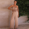 Women'S Fashion Solid Color Ruffled Suspender Top + Wide-Leg Pants Two-Piece Set