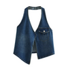 Women Fashion Sexy Halter Neck Backless Distressed Denim Vest