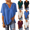 Summer Loose V-Neck Casual Women Solid Color Chiffon Blouse