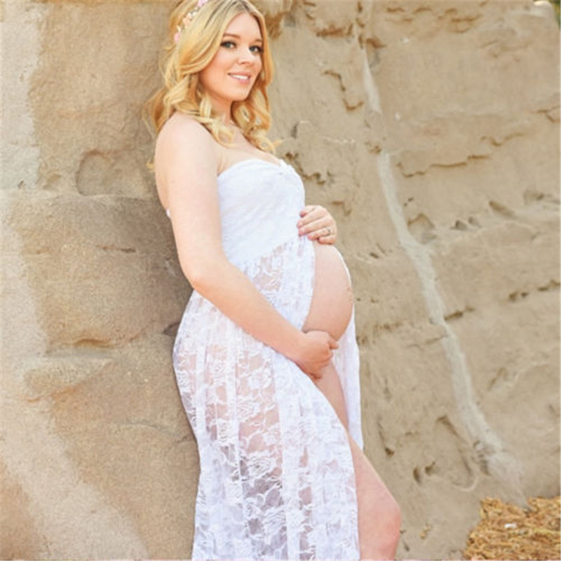 Women Sexy Strapless See-Through Lace Maternity Dresses