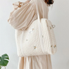 Embroidered Baby Care Beige Cotton Zipper Diaper Handbag