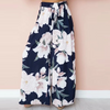 Women Simple Floral Printed High Waist Loose Casual Wide Leg Pants