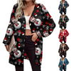 Women Fashion Cartoon Christmas Snowman Snowflake Print Long Sleeve Cardigan Jacket