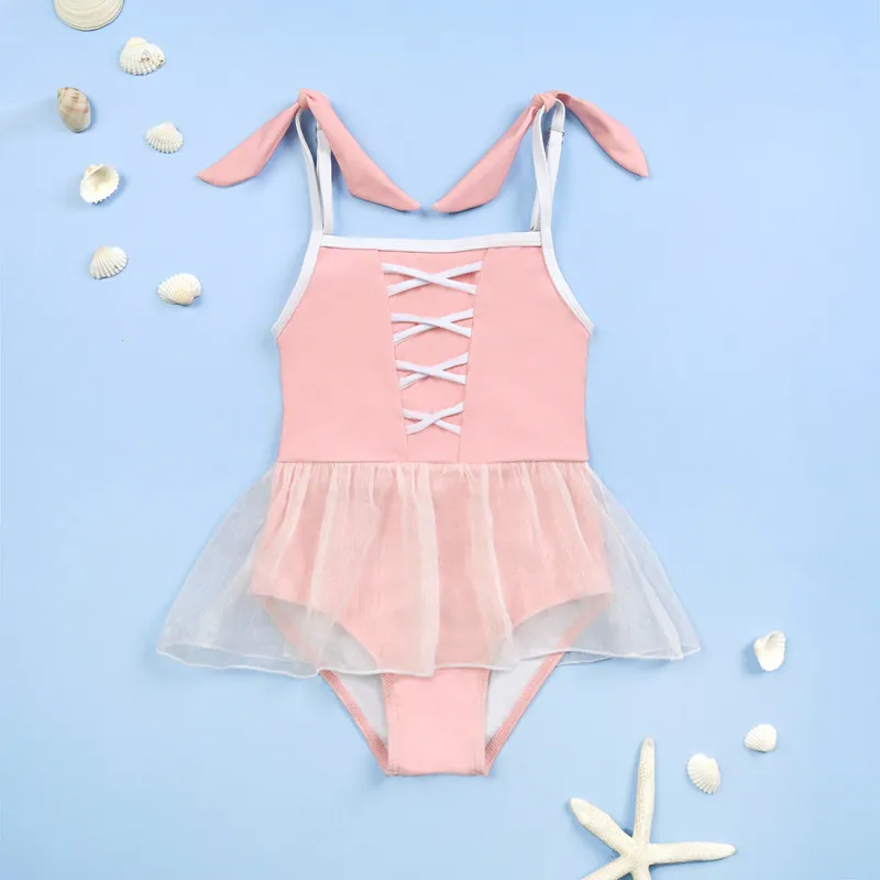 Children Kids Baby Fashion Girls Cute Mesh One-Piece Swimsuit