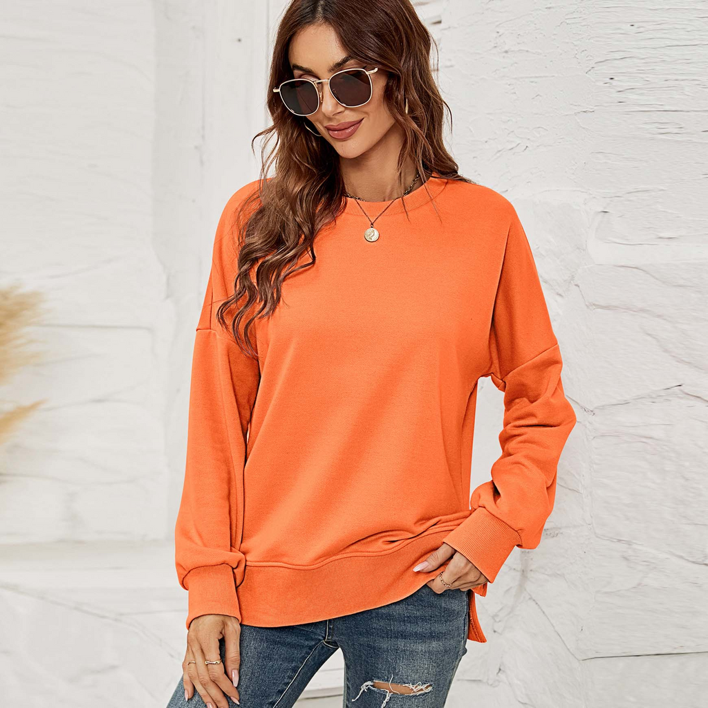 Women Autumn Winter Round Neck Long Sleeve Solid Basic Sweatshirt