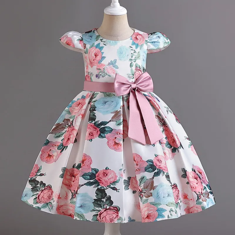 Kids Toddler Big Girls Fashion Party Cute Sweet Color Matching Floral Bow Pleated Sleeveless Party Tutu Dress