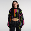 Women'S Fashion Color Block Fringed Sweater