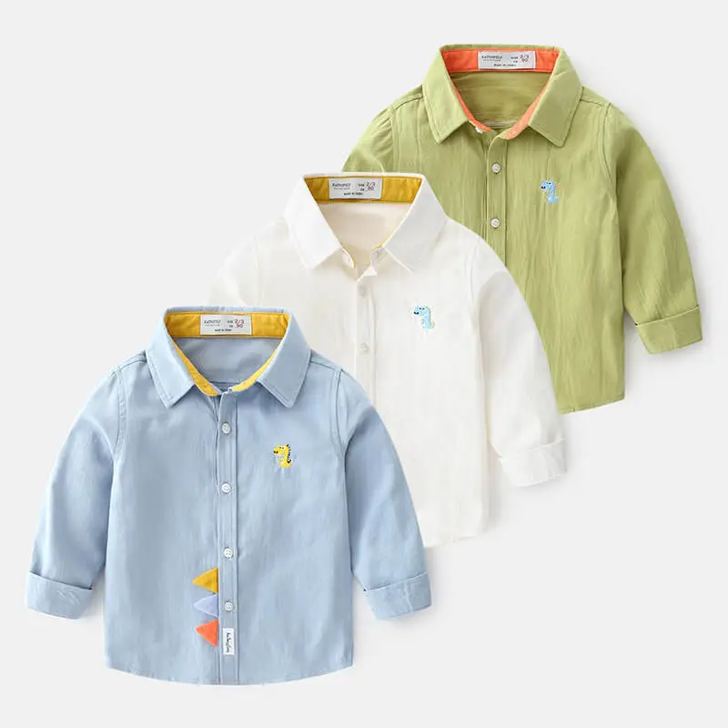 Boys Fashion Dinosaur Embroidery Lapel Shirt