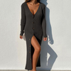 Women'S Fashion Knitted Rib-Knit Single-Breasted Long Sleeve Dress