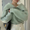 Women Fashion Winter Lapel Zipper Knitted Sweater