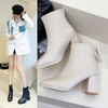 Women Fashion Retro Square Toe Chunky Heel Back Zipper Boots