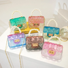 Kids Girls Cute Candy Color Transparent Gradient Pearl Decor Small Square Metal Chain Handle Crossbody Bag