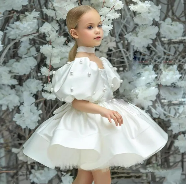 Kids Toddler Big Girls Casual Party Solid Puff Sleeve Tutu Princess Dress