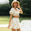 Women Fashion Summer Vacation Floral Printed Square Neck Cropped Blouse Skirt Set