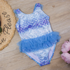 Children Kids Baby Fashion Girls Blue Mermaid Print Mesh One Piece Swimsuit