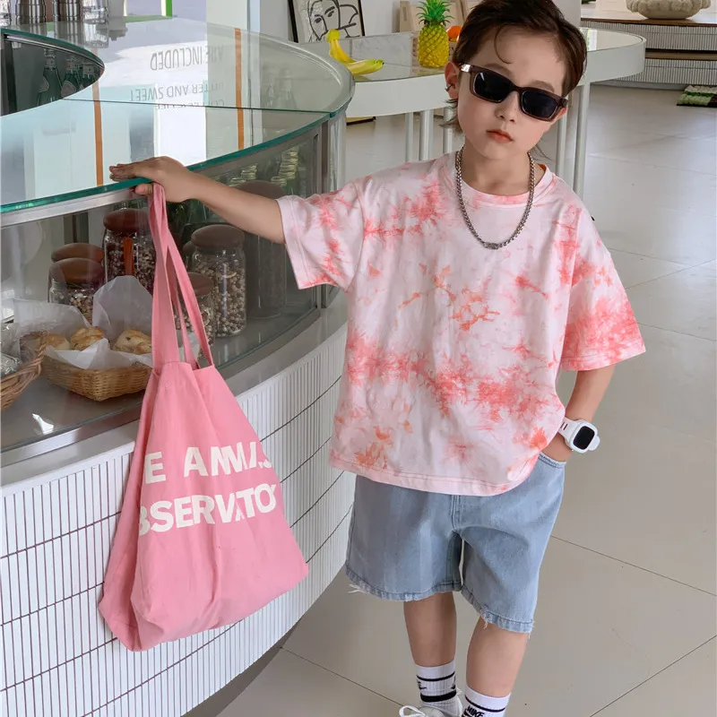 Children Kids Baby Fashion Boys Girls Casual Basic Short Sleeve Tie-Dye Print T-Shirt