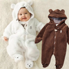 Kids Baby Boys Girls Autumn Winter Casual Cute Solid Color Bear Ear Fleeces Long Sleeve Hooded Bodysuit