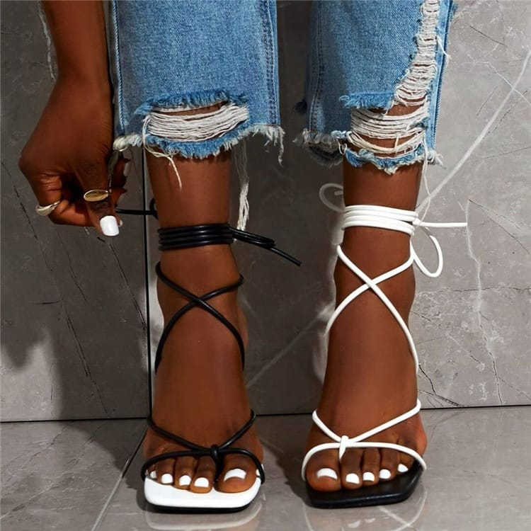 Women Plus Size Color Blocking Bandage Stiletto Heel Sandals