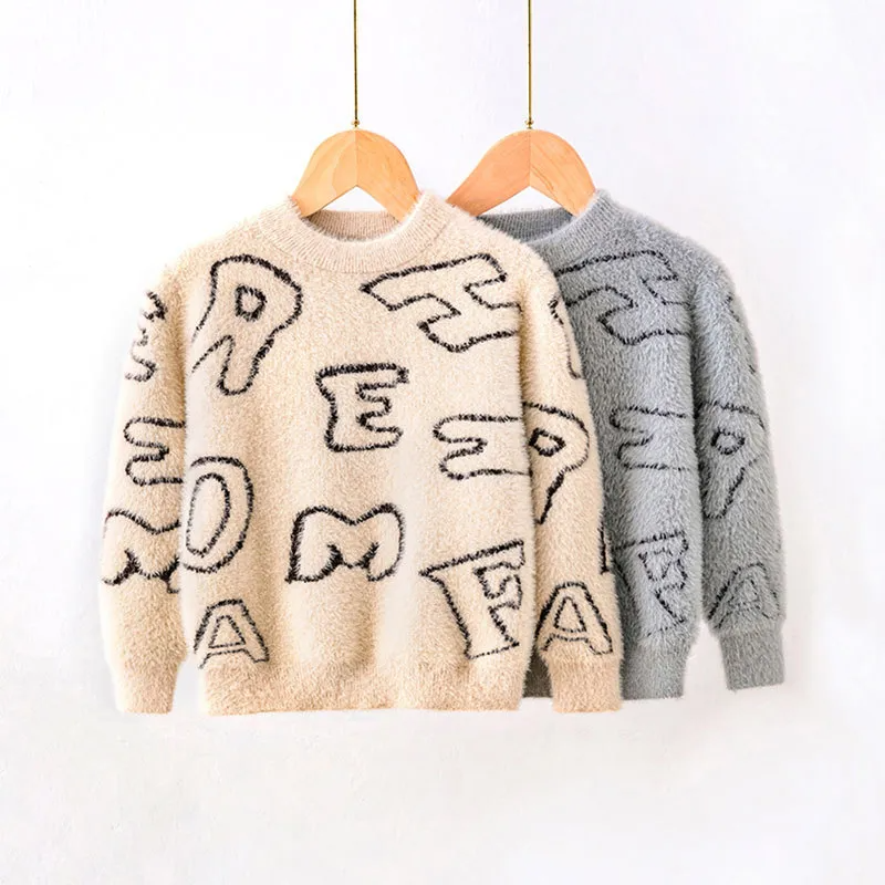 Kids Toddler Girls Boy Fashion Fall/Winter Mink Faux Fleece Letter Sweater