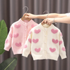 Kids Toddler Girls Autumn Winter Fashion Casual Simple Solid Color Heart Shape Pearl Button Round Neck Sweater