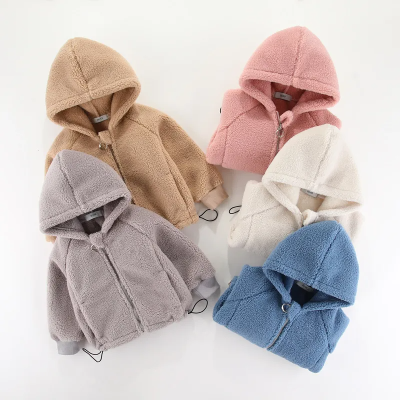 Kids Toddler Girls Boy Fashion Fall/Winter Thick Sherpa Grain Fleece Embroidered Hooded Jacket