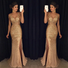 Women Fashion Sexy V-Neck Split Sprinkling Gold Dinner Dress