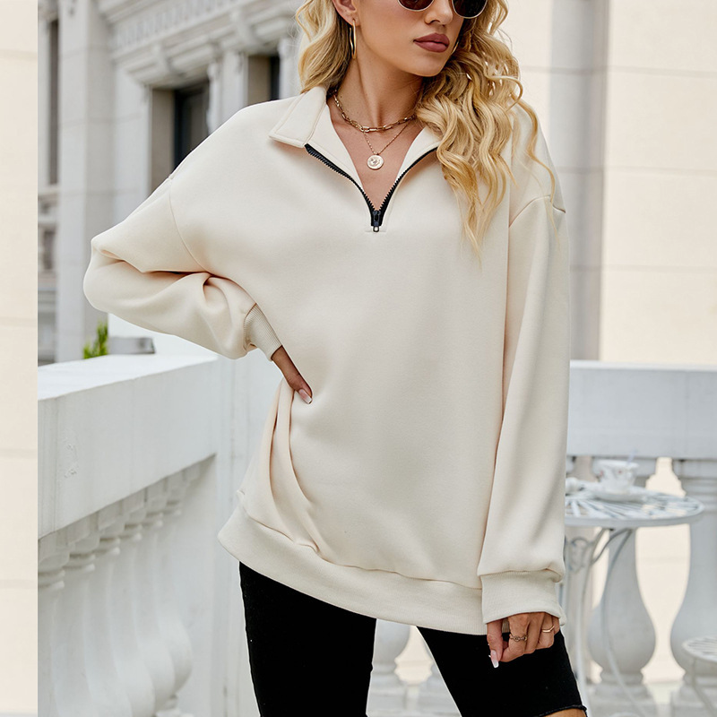 Women Autumn Winter Casual Half-Zipper Pullovers Long Sleeve Sweatshirts