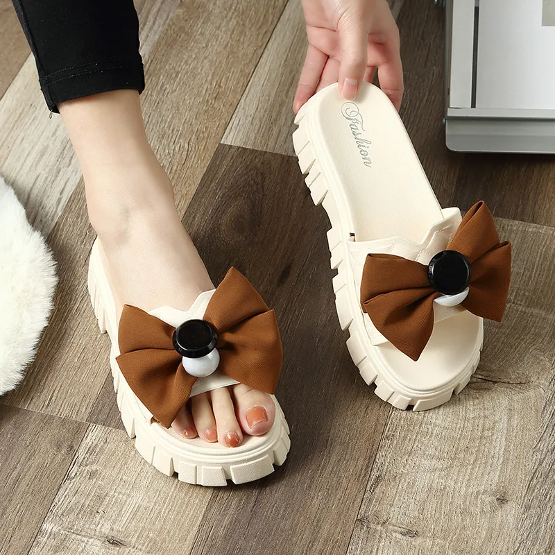 )2 pairs) Women Fashion Bow Thick-Soled Slippers