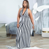 Women'S Fashion Sexy Stripe Halter Neck Backless Maxi Vacation Dress