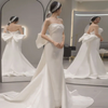 Women Simple Satin Solid Color Off-The-Shoulder Small Trailing Wedding Temperament Mermaid Dress