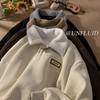 Corduroy Polo Collar Men Winter Fleece-Lined Thickened Lamb Wool Lapel Sweatshirt