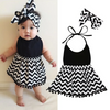 2pcs Baby Girls Stripe Print Sleeveless Bandage Dresses And Headband Set