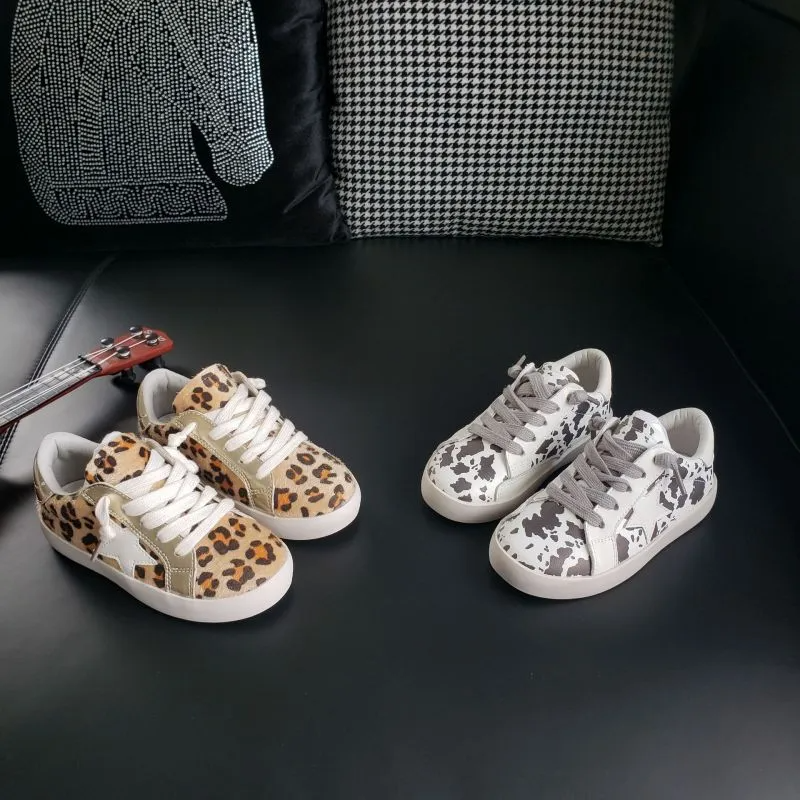 KIDS Girls Boys Spring Autumn Fashion Casual Color Matching Leopard Breathable Star Board Shoes