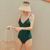 Women'S Retro Simple V-Neck Strappy One-Piece Swimsuit