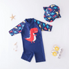 2 Pcs Boys Cute Dinosaur Printed Swimwear And Cap