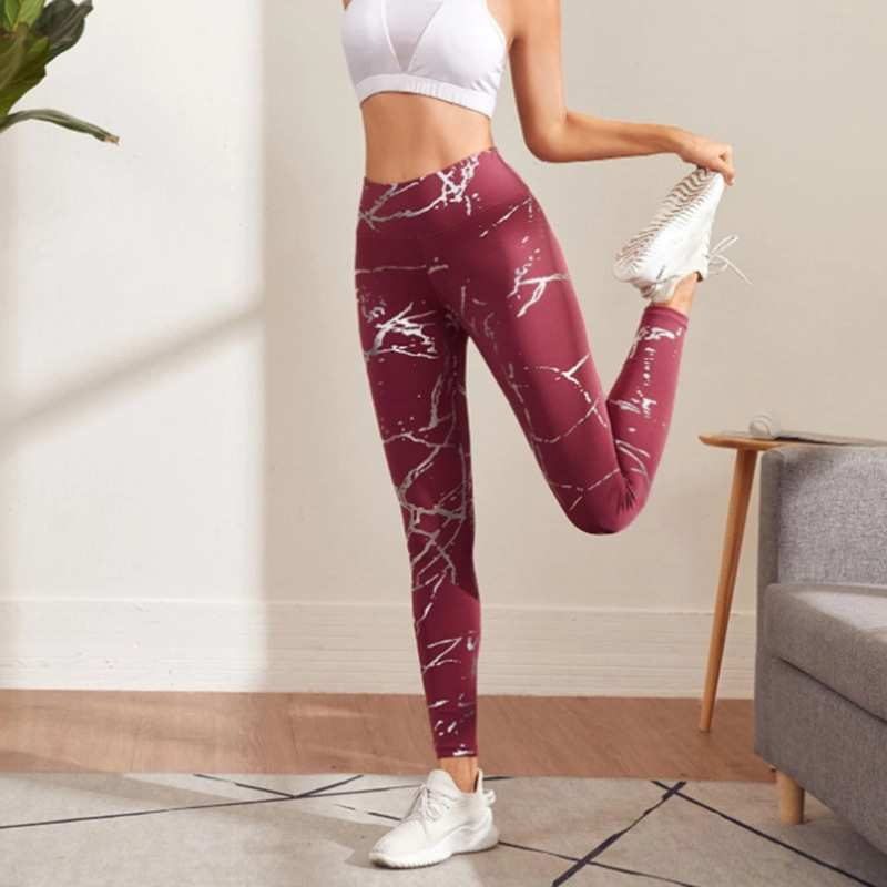 Women Leisure Marble Pattern Yoga Leggings