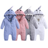 Kids Baby Boys Girls Autumn Winter Casual Cute Solid Color Shark Dinosaur Long Sleeve Hooded Jumpsuit