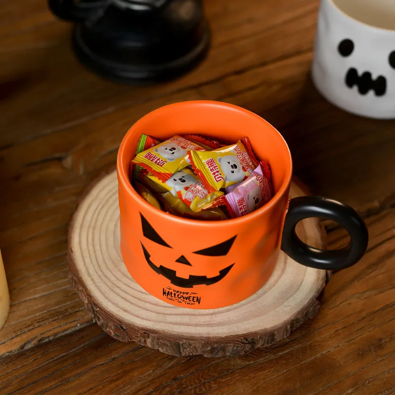 (Buy 1 Get 1)  Nordic Style Household Creative Halloween Pumpkin Design Ceramic Cup Tableware