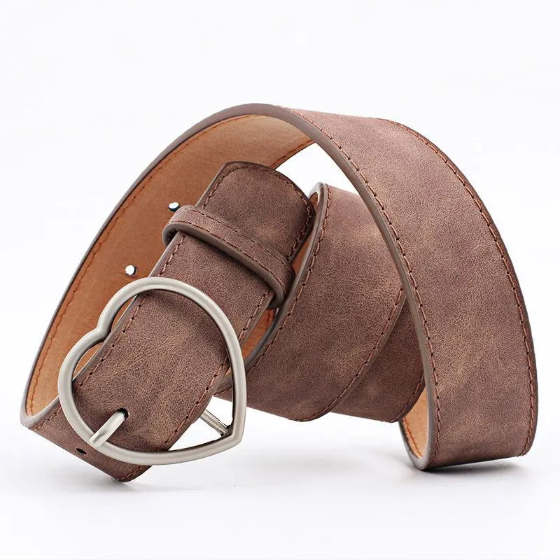 Women Fashion Style Frosted Leather Metal Heart Shape Buckle Wide Belt