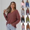 Women Autumn Loose V-Neck Large Size Knitted Bottoming Solid Color Top