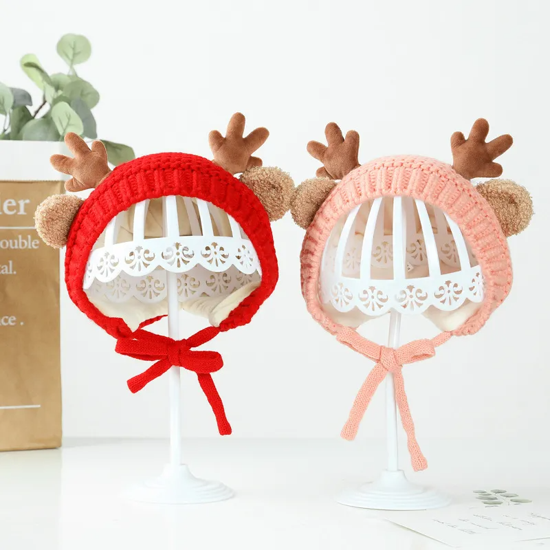 Baby Autumn And Winter Woolen Thickened Christmas Deer Knitted Hat