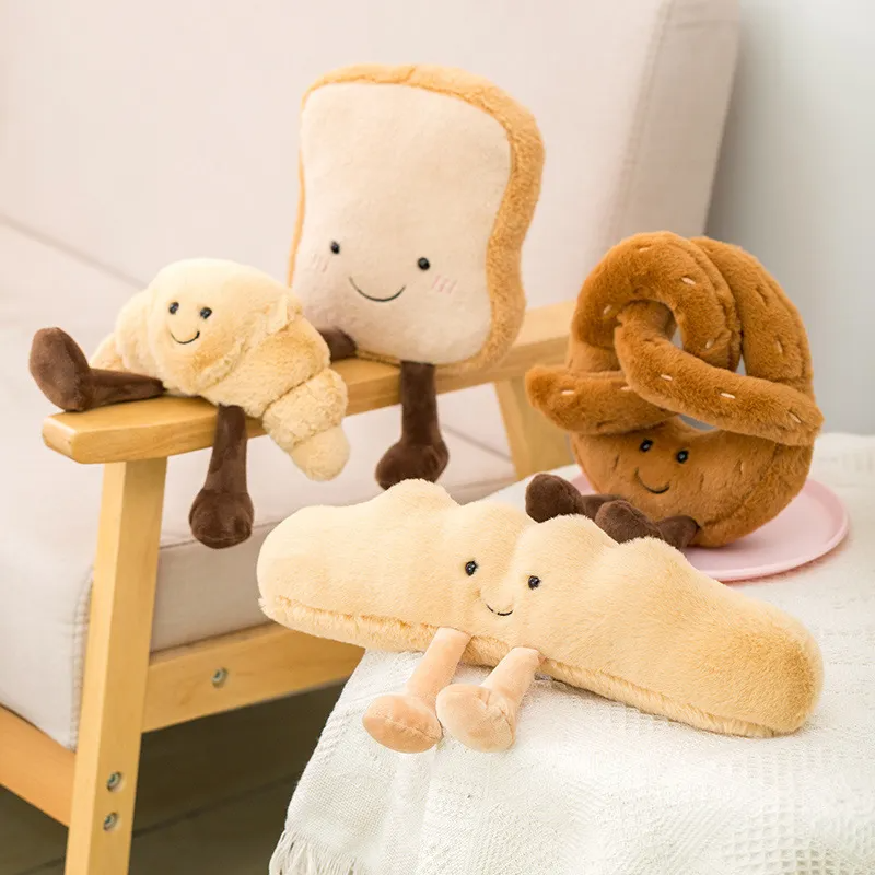 Kids Cute Cartoon Small Eyes Toast Bread Baguette Croissant Small Feet Plush Doll Toy